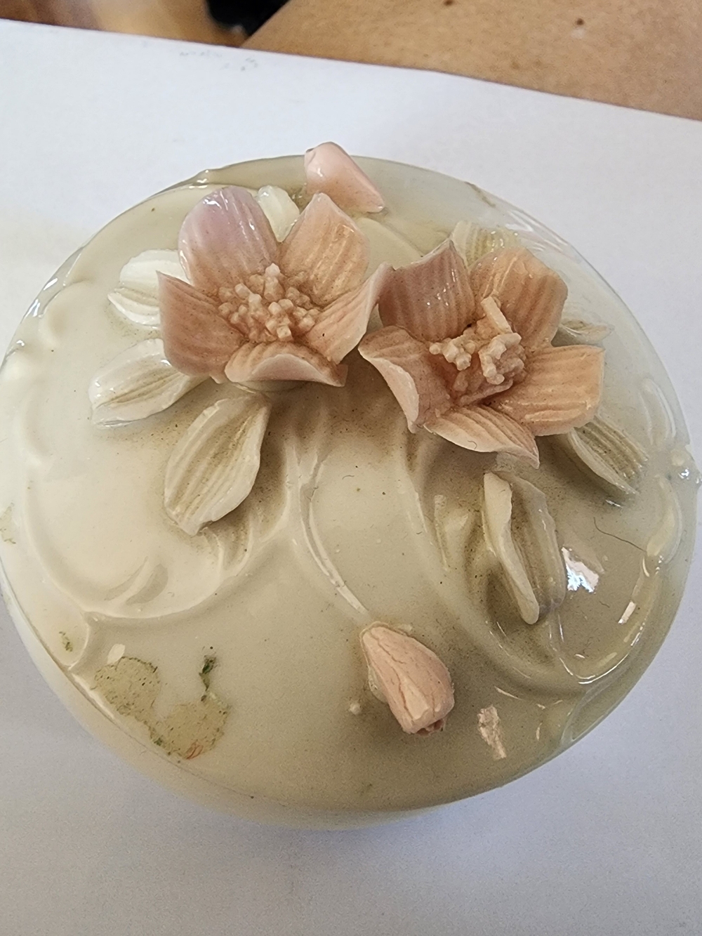 Porcelain Floral Trinket Box with Pink Blossom Lid